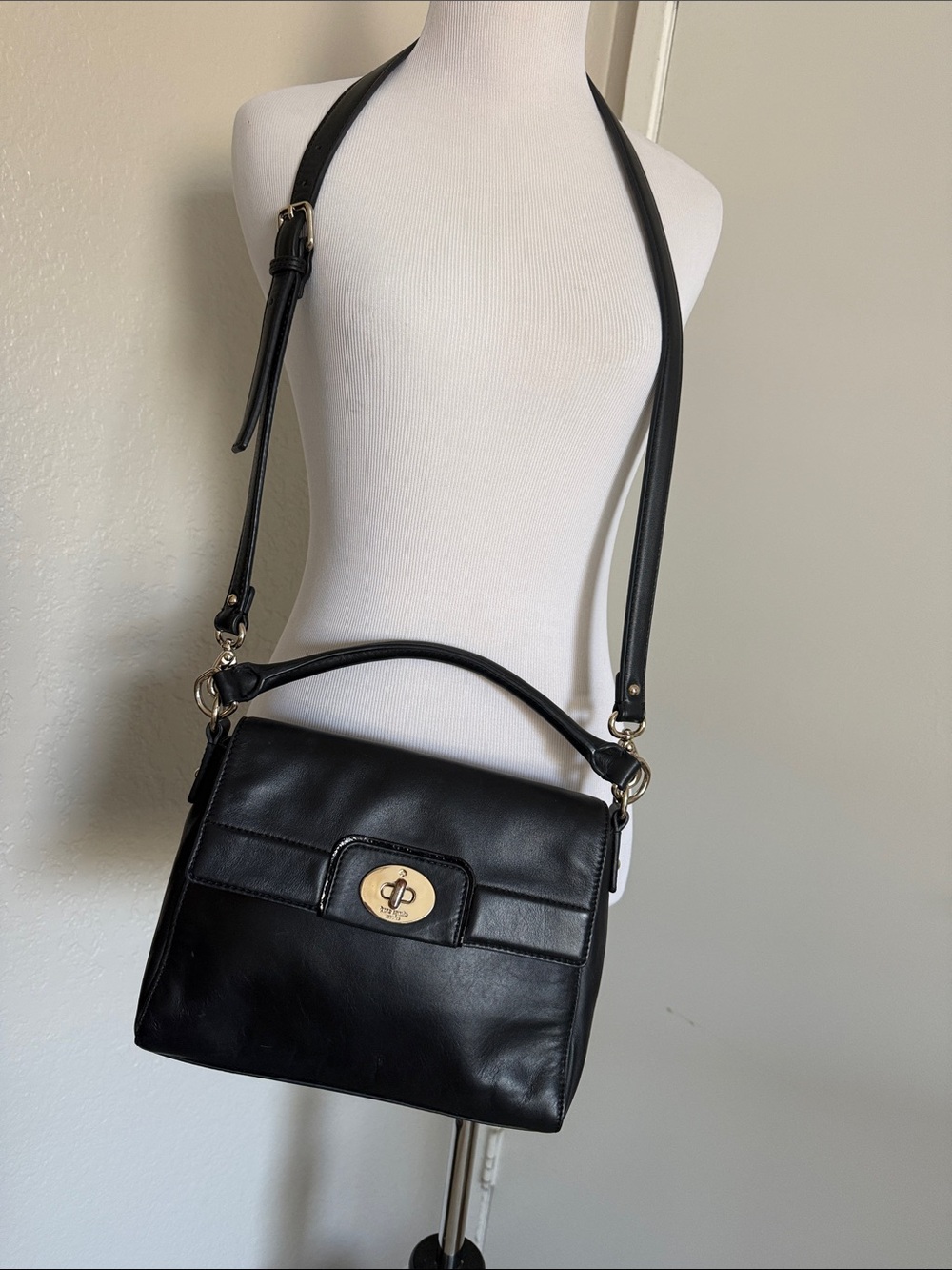 kate spade Black Leather Top-Handle Satchel with Gold Hardware